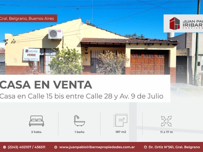 Casa en Calle 15 bis entre Calle 28 y Av. 9 de Julio